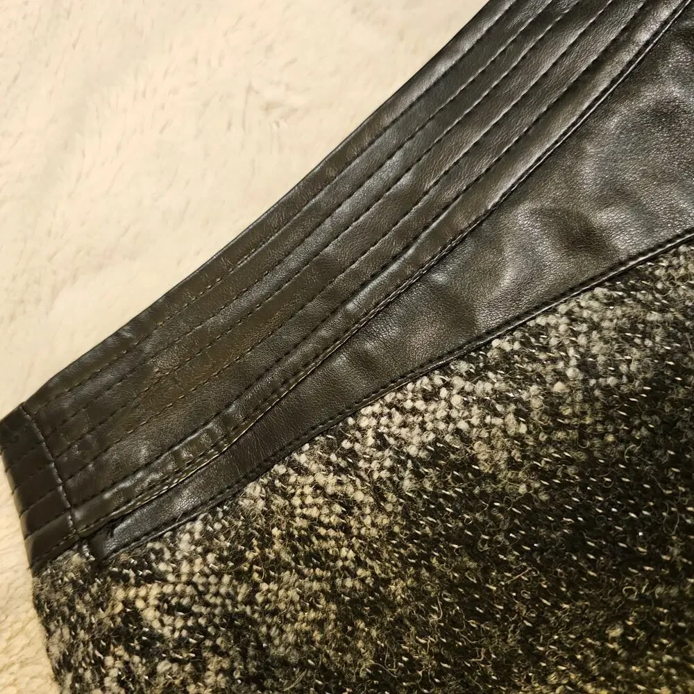 Karl Lagerfeld Sz6 Boucle Tweed Wool blend Lined‎ WrapGrayBlack Fauxleatherskirt